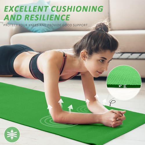 Fitvids All Purpose Thick High Density No Tear Exercise Yoga Mat with Strap & Lightweight Features for Indoor & Outdoor Use