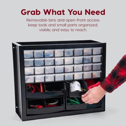 IRIS USA 32-Drawer Organizer with 4 Bins and Dividers, Garage Tool, Black