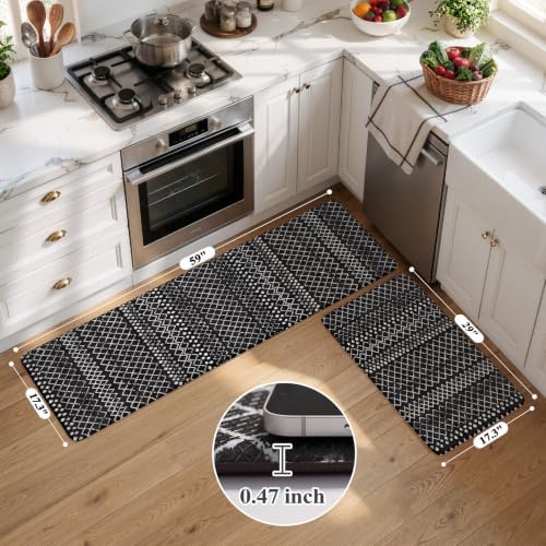 KIMODE Kitchen Mats Cushioned Anti Fatigue, Black Kitchen Rugs Sets of 2