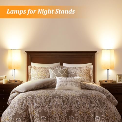 Table Lamp for Bedroom set of 2,3-Color Bedside Lamps with Pull Chain Wood