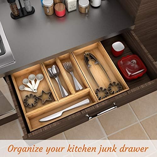 Stackable Utensil Drawer Organizer, Bamboo Kitchen Flatware Holder 9"x 6"