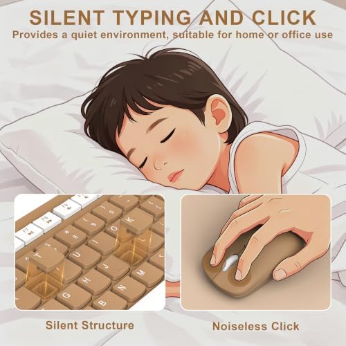 Wireless Keyboard and Mouse Combo Silent for Office and Home(Mocha Color-A)