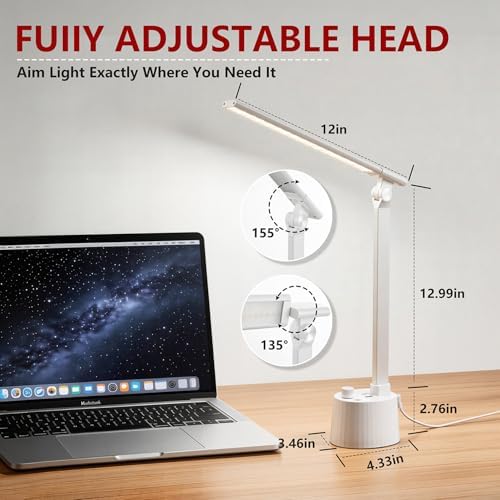 BOHON Small Desk Lamp with USB C Charging Port 5 Colors Stepless Dim White