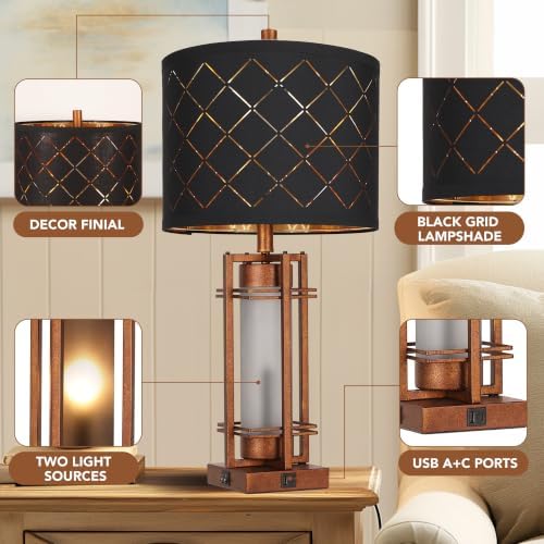 WIHTU 27'' Modern Table Lamp with Nightlight, Glod Metal Bedside Lamps