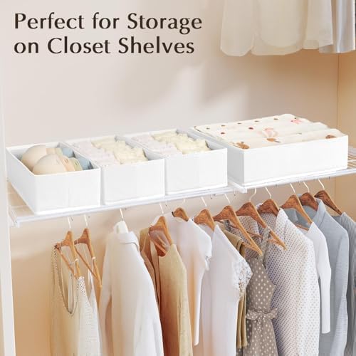 DIMJ Drawer Organiser System, Drawer Organiser, Foldable Storage Box, Fabric, Drawer Inserts for Wardrobes, Wardrobe Organiser for Trousers, Clothes, Set of 4, White