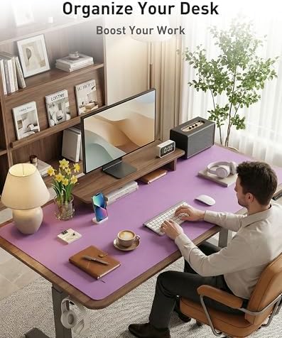 Aothia Faux Leather Desk Mat - Large Mouse Pad, Non-Slip PU Leather Blotter, Waterproof Writing Surface for Office and Home (Iris Violet, 63" x 24")