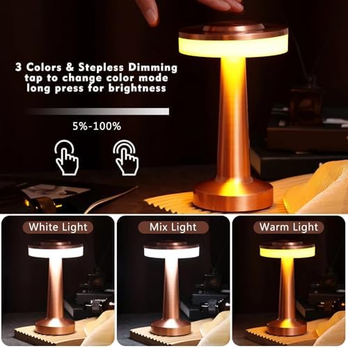 Riakrum 4 Pcs LED Cordless Table Lamp Bulk Rechargeable,Rose Gold