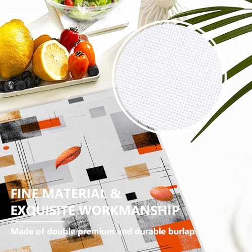Structured Linear Abstract Linen Placemats, Autumn Geometric Modern Digital Gray Orange Table Mats for Table Washable Heat Insulation Thick Dining Mat, Indoor/Outdoor 12X18 in 4 Pcs