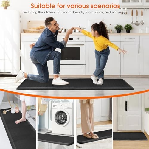 4/5 Inch Extra Thick Kitchen Mats for Floor,Non Slip Anti Fatigue Kitchen Rugs,Waterproof Stain Resistant Sink Mat,Cushioned Standing and Comfort Mats for Office (17"x60" Black)
