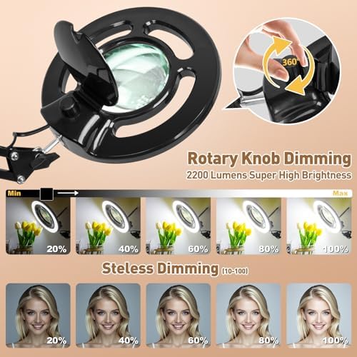 HITTI 2200 Lumens 12X Magnifier Esthetician Light, 5 Wheel Rolling Base