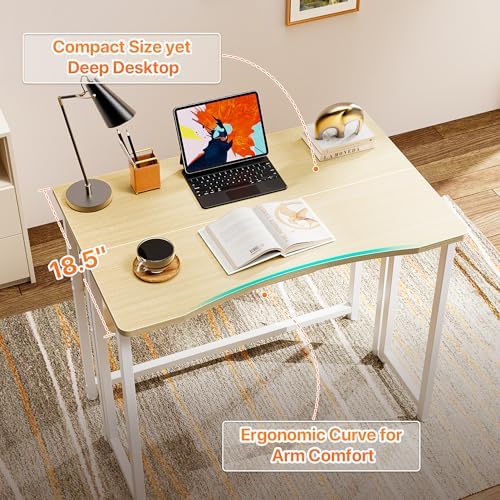 Huuger Folding Desk with Storage Shelf, 31.5 Inch Foldable Computer Table