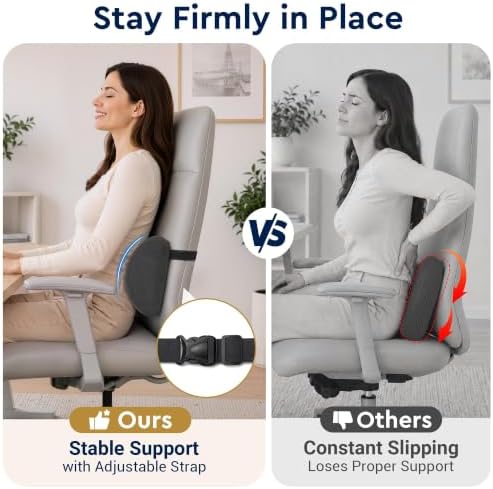 Lumbar Support Pillow for Office Chair, Lower Back Pillow with Strap, Gray