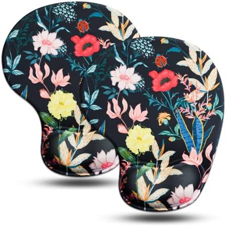 JIKIOU Ergonomic Mouse Pad with Gel Wrist Rest 2Pack, Portable Small Flower