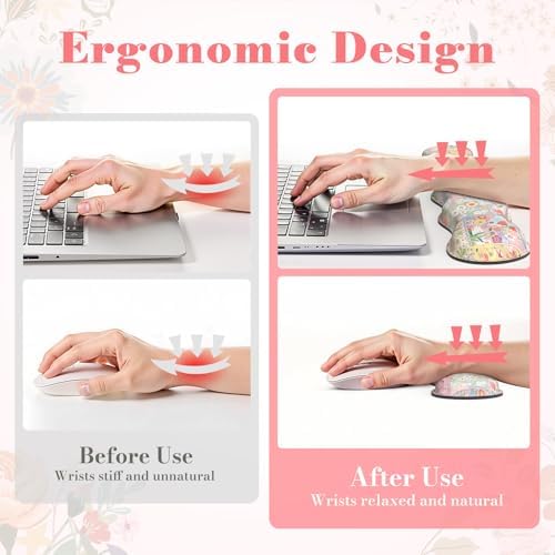iLeadon Cute Floral Desk Mat Set, Non Slip Mouse Pad with Wrist Support