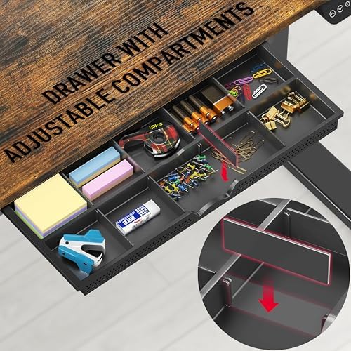 SHW 55 x 28 Electric Height Adjustable Standing Desk w/Drawer,Rustic Brown
