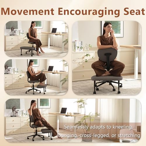 AreShark Cross Legged Office Chair with Wheels, Kneeling Meditation Wide Criss Cross Swivel Ergonomic Chair with Back Support&Adjustable Height, ADHD Stool with Rotating Footrest for Yoga Home Office