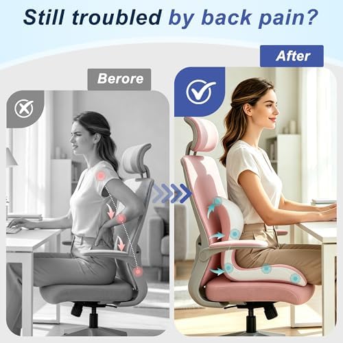Seat Cushion for Office Chair and Car, Ergonomic Memory Foam Seat Cushion with Lumbar Support Pillow, Orthopedic Cushion for Sciatica & Back Pain, Pink & Light Gray