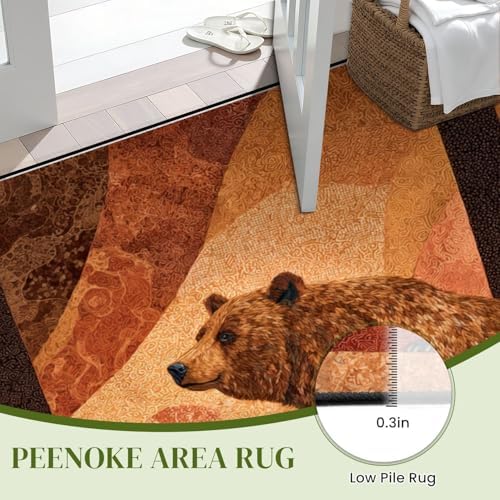 Peaceful Bear Amidst Tall Pines Soft Painted Area Rug Outdoor Patio Rug Play Mat Modern Floor Carpet Non-Slip Home Decor Living Room Kids Bedroom Nursery, 9x12 ft