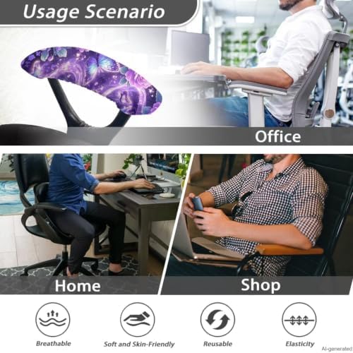 Office Chair Arm Rest Cover Set of 2 Butterfly Floral Printed Soft Fabric Gaming Chair Armrest Covers with Elastic Edge Anti-Slip Gaming Chairs Arm Rest Slipcover, Easy to Install & Clean