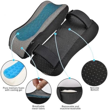 THARAHT 2pcs Ergonomic Blue Mesh Gel Memory Foam Armrest Support Pillow Anti Slip Adjustable Office Chair Games Home Wheelchairs