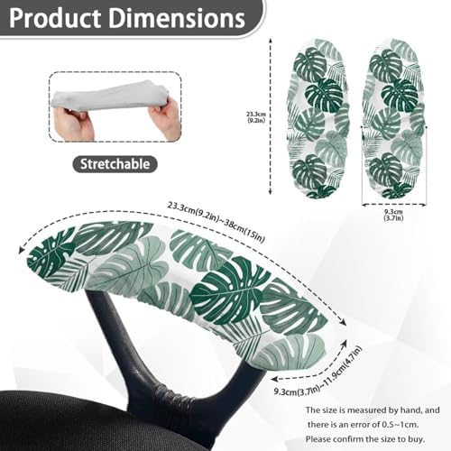 2 Piece Office Chair Armrest Covers Monstera Leaves Print Removable Stretchable Office Chair Arm Covers, Soft Comfort Office Chair Armrest Covers with Elastic Band