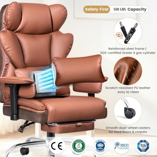 Big and Tall Office Chair 500 lbs, 23.6" Wide Seat,PU Leather