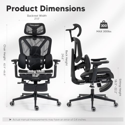 Office Chair Ergonomic with Dynamic Adjustable Lumbar Support