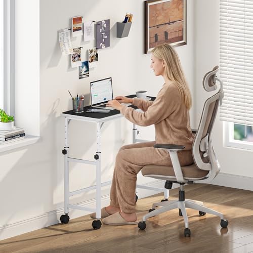 Snughome Mobile Keyboard Tray with Mouse Pad, Height Adjustment 21.6"-31.1", Keyboard Standing Desk, Rolling Under-Desk Extender with Lockable Casters, Desk Accessories for Home Office, White