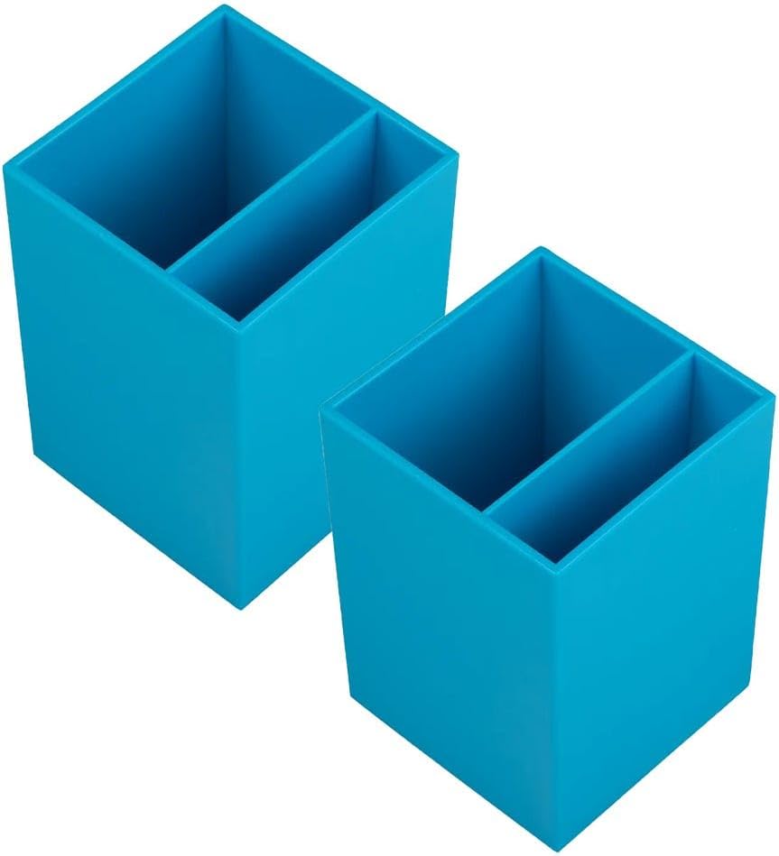 JAM PAPER Plastic Pen Holders - Blue Desktop Pencil Cups - 2/Pack