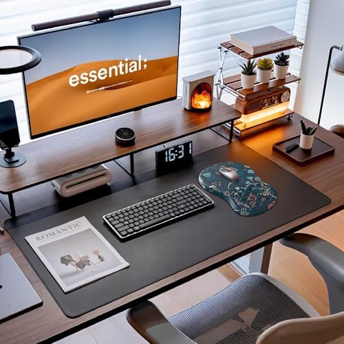 HunDun Ergonomic Mouse Pad Wrist Support, Wrist Rest Mousepad for Carpal Tunnel Pain Relief with Integrated Memory Foam Slope Massage Bulge， Mousepads for Wireless Mouse & Desk（Green Flower）