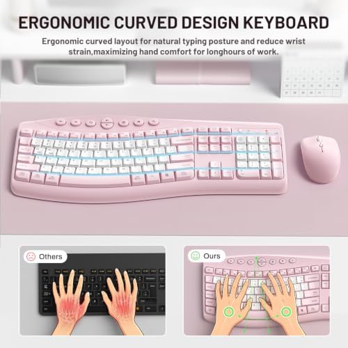 Wireless Keyboard and Mouse Combo Silent Ergonomic Curved Design for Office
