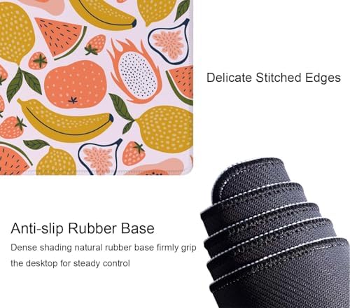 Fruit Desk Mat Yello Pink XL Mouse Pad Large Full Desk Mousepad Gaming Extended Keyboard Mouse Mat Desk Pad for Computer Laptop 31.5''X11.8'' Non-Slip Rubber Base with Stitched Edges