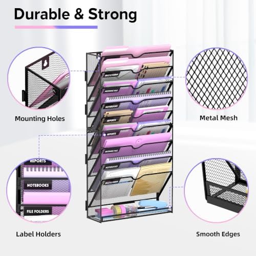 SUPEASY 10-Tier Wall File Organizer with Base, Wall Mounted File Holder
