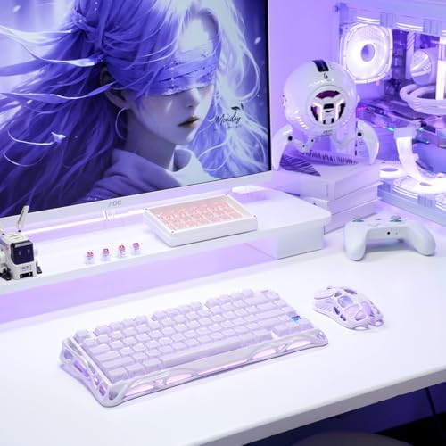 GravaStar Mercury M1 Pro Gaming Mouse, Lightweight Magnesium Alloy, 26,000 DPI, PAW3395DM Sensor, 5 Programmable Buttons, Support Wired/2.4GHz/BT, Up to 200 Hours Battery Life (Lavender Purple)
