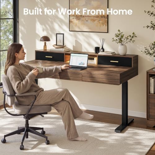 60" Standing Desk with 5 Drawers, Electric Adjustable Home Office Desk