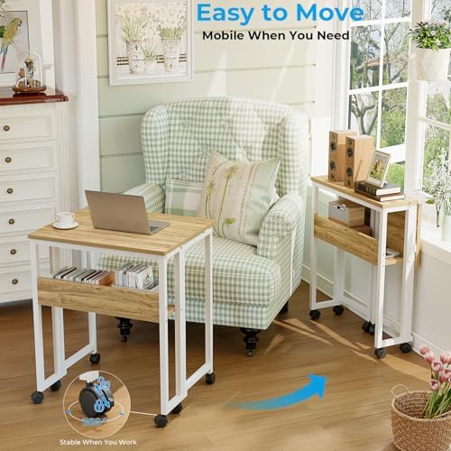 GreenForest Folding Desk with Wheels, 24.8" Rolling Table for Small Spaces
