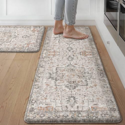 GENIMO Anti Fatigue Kitchen Mats for Floor 2PCS, Standing Rugs,GrayTaupe
