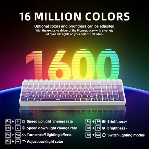 ZORNHER ZH100 Wireless Mechanical Keyboard,98% Purple Creamy Keyboard with Number Pad,Full Size Gaming Keyboard,Lighted Up PBT Dipped Keycaps,KKT Red Switches