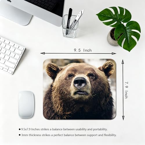 9.5x7.9 Inch Office/Gaming Mouse Pad, Intense Gaze of a Brown Bear Cute Anti-Slip Mat for Desk
