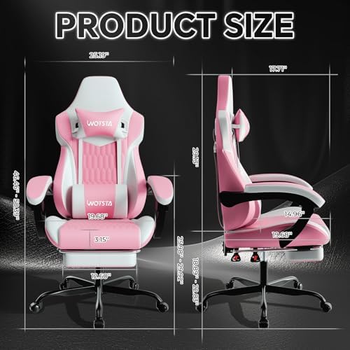 Gaming Chair with Footrest, High Back Gaming Chairs PVC Leather Ergonomic Gamer Chair with Adjustable Headrest Lumbar Support Racing Style Video Gaming Chair for Office/Home (Pink)