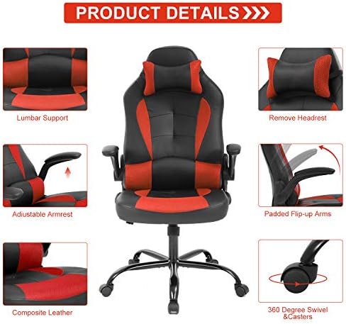 Meet perfect Ergonomic Gaming Chair with Lumbar Support, Red