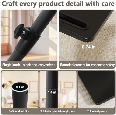 YUHFERA Sofa Armrest Tray Table for Couch - 360° Swivel Height Adjustable End for Small Spaces, Snack Side Table for Bed or Chair with Phone & Tablet Slot (Black,Standard)