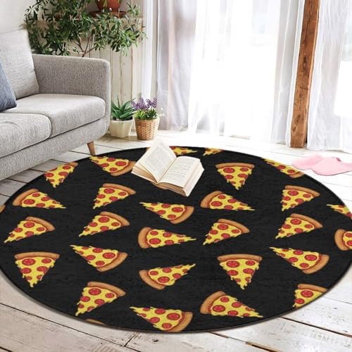 Large Round Area Rug Home Decor Modern Bathroom Rug Kitchen Office Circle Rug for Living Room Sofa Circle Cute Mat Pizza Black