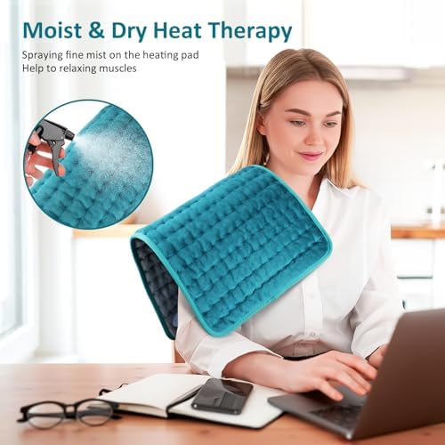 Heating pad for Back/Shoulder/Neck/Abdomen, Heating Pads for Period Cramps with 6 Fast Heating Settings, Auto-Off, Machine Wash, Birthday Gifts for Women Mom Men Dad, Extra Large 12"x24", Blue