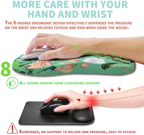 Ergonomic Mouse Pad Wrist Support with Memory Foam Massage Bulge, Carpal Tunnel Pain Relief Mousepad Wrist Rest for Mouse(12x8 inch, Pink Flowers)