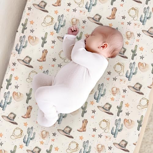 Western Theme Baby Changing Pad Cover,Unisex West Cactus Hats Stars Nursery Diaper Changing Table Pad Mat Sheet for Boys Girls-16x32