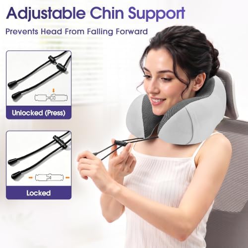 CloudBliss Neck Pillow for Sleeping, Memory Foam Travel Pillow, Light Grey