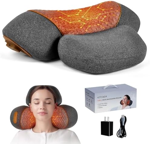 Cordless 3-in-1 Neck Massage Pillow with Heat, Massage, and Traction (Gray)