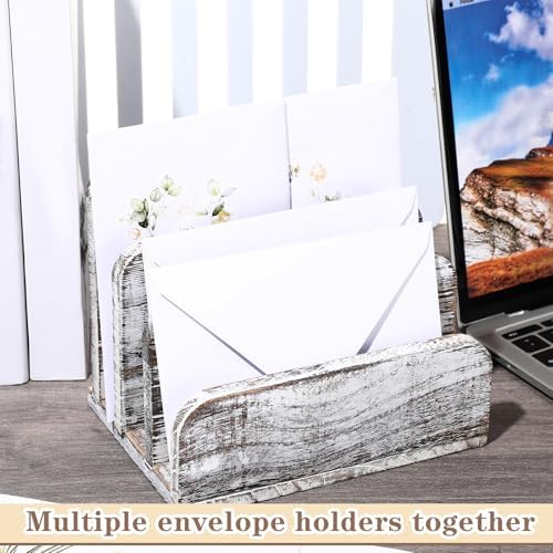 Briwooody Wooden Mail Organizer 3 Slots Mail Holder, Old White