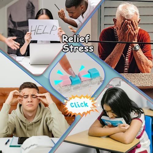 2 PCS Keyboard Fidget Toy, Keyboard Fidget Keychain 4-in-1 Keyboard Decompression Button Finger Clicker Toys, Button Stress Relief Fidget Gifts to Relief Stress (Black White Blue Pink)